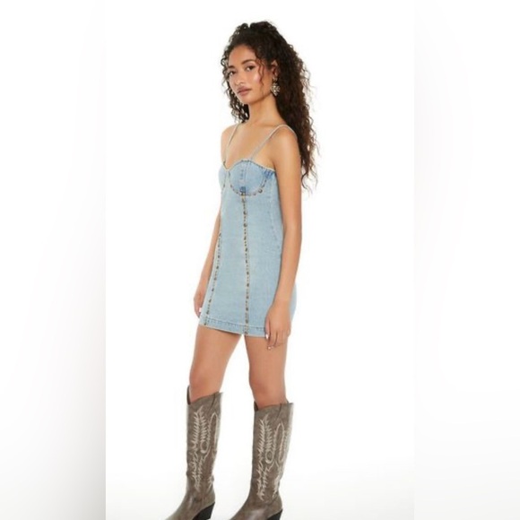 Studded Denim Bustier Mini Dress - Picture 3 of 11